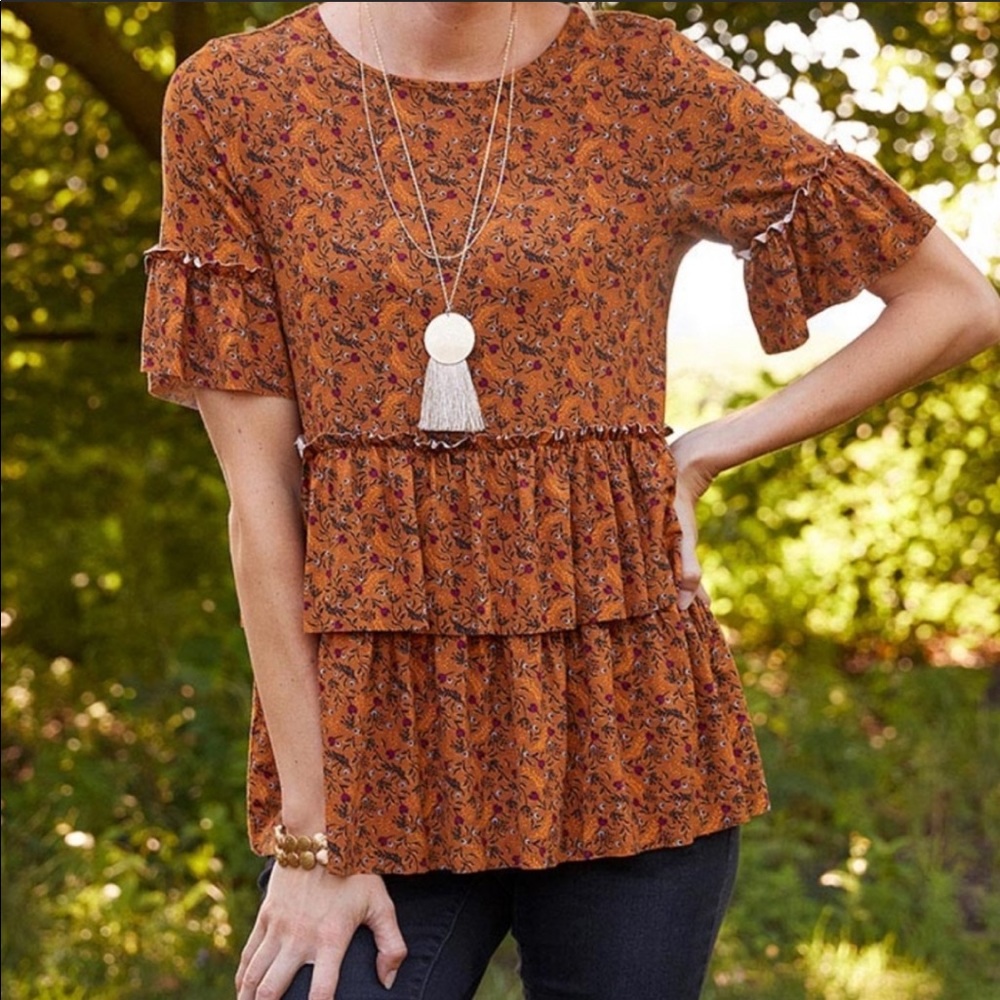 Matilda Jane Give Thanks Printed Ruffle Blouse S